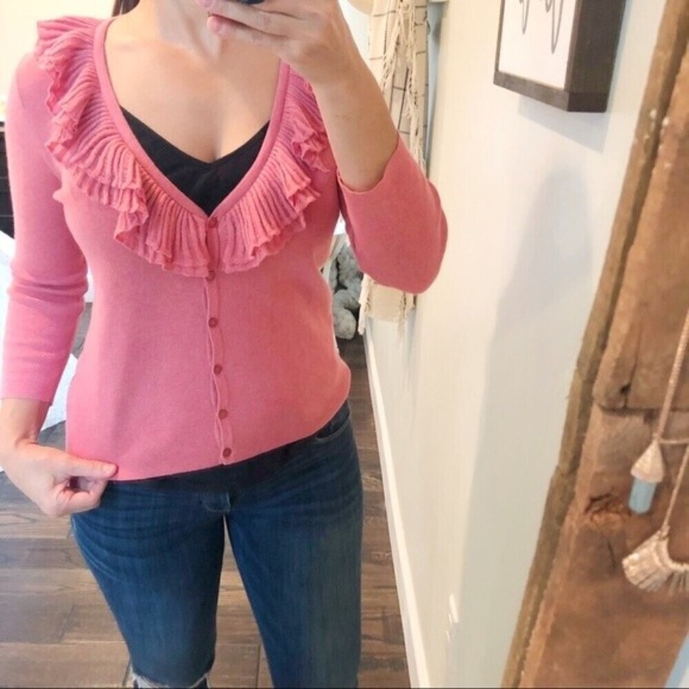 Talbots Xsmall Ruffle Button Down Wool Cardigan - image 2